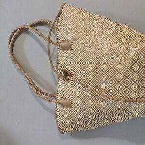 Neiman Marcus Large Shoulder Bag Purse Tan Brown Woven